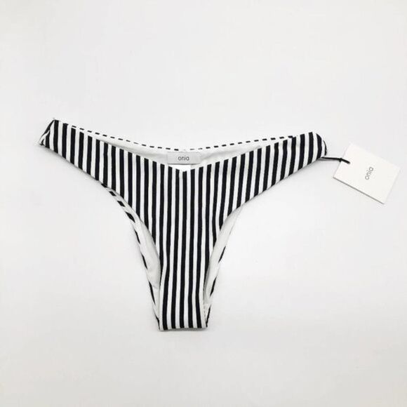 ONIA Chiara Black White Mini Stripe Bikini Bottom  - Picture 1 of 9